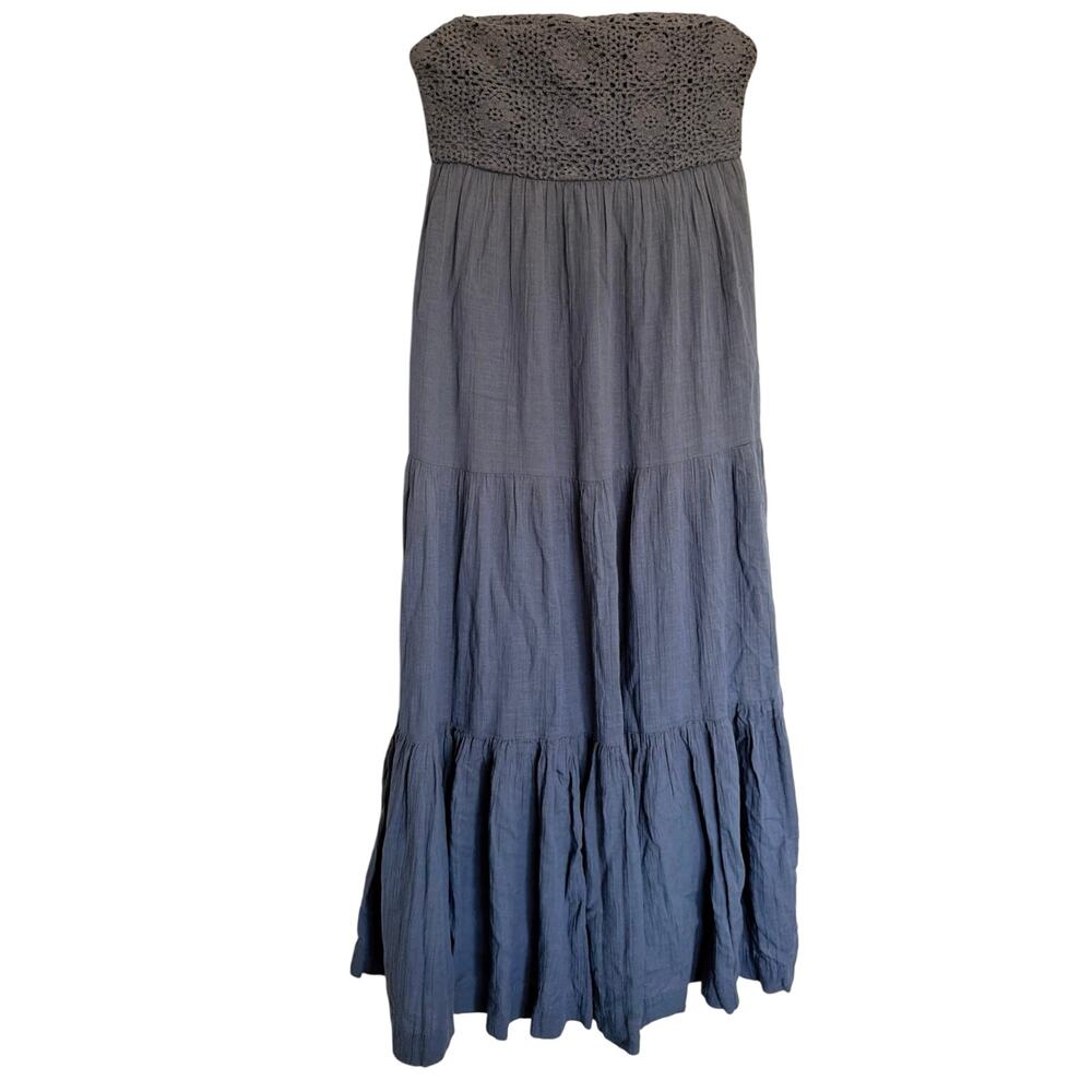 American Eagle M Dusty Blue Strapless Maxi Dress Empire Waist Pockets
